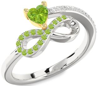 Diamond Emerald Platinum & Yellow Gold Infinity Heart Ring