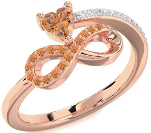 Diamond Emerald Rose Gold Infinity Heart Ring