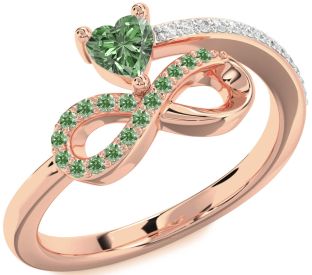 Diamond Emerald Rose Gold Infinity Heart Ring