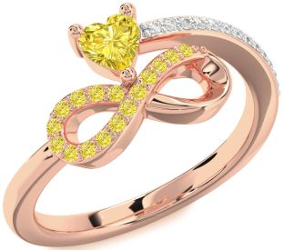Diamond Emerald Rose Gold Infinity Heart Ring