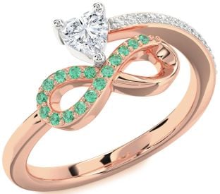 Diamond Emerald Platinum & Rose Gold Infinity Heart Ring