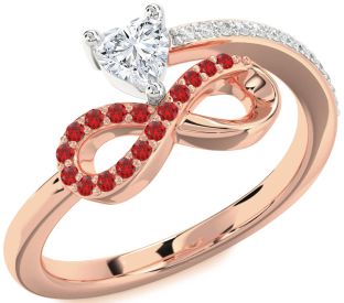 Diamond Emerald Platinum & Rose Gold Infinity Heart Ring