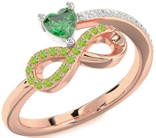 Diamond Emerald Platinum & Rose Gold Infinity Heart Ring