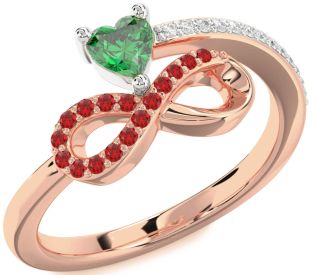 Diamond Emerald Platinum & Rose Gold Infinity Heart Ring