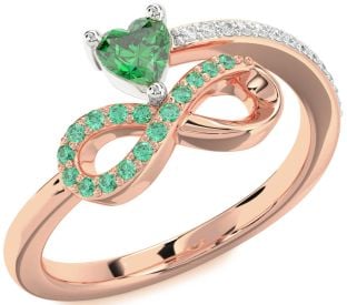 Diamond Emerald Platinum & Rose Gold Infinity Heart Ring