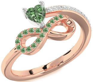 Diamond Emerald Platinum & Rose Gold Infinity Heart Ring