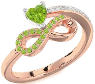 Diamond Emerald Platinum & Rose Gold Infinity Heart Ring