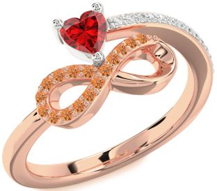 Diamond Emerald Platinum & Rose Gold Infinity Heart Ring