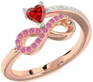 Diamond Emerald Platinum & Rose Gold Infinity Heart Ring