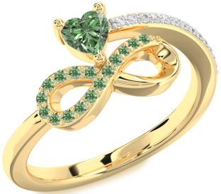 Diamond Emerald Gold Infinity Heart Ring
