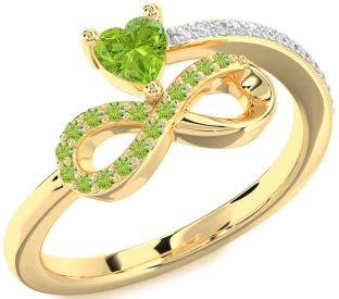 Diamond Emerald Gold Infinity Heart Ring