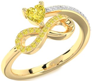 Diamond Emerald Gold Infinity Heart Ring