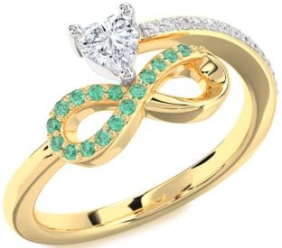 Diamond Emerald Platinum & Yellow Gold Infinity Heart Ring