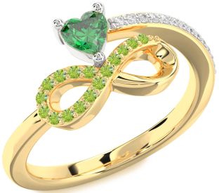 Diamond Emerald Platinum & Yellow Gold Infinity Heart Ring