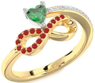 Diamond Emerald Platinum & Yellow Gold Infinity Heart Ring