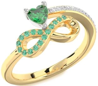 Diamond Emerald Platinum & Yellow Gold Infinity Heart Ring