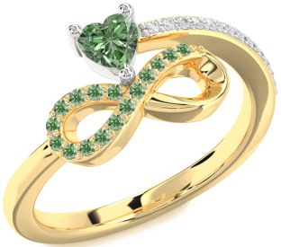 Diamond Emerald Platinum & Yellow Gold Infinity Heart Ring