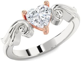 Diamond Platinum & Rose Gold Heart Solitaire Engagement Ring