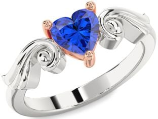 Blue Sapphire Platinum & Rose Gold Heart Solitaire Engagement Ring