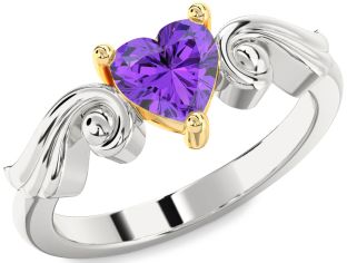 Amethyst Platinum & Yellow Gold Heart Solitaire Engagement Ring