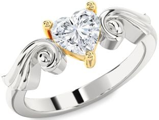 Diamond Platinum & Yellow Gold Heart Solitaire Engagement Ring