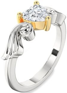 Diamond Silver & 10K gold Heart Solitaire Engagement Ring