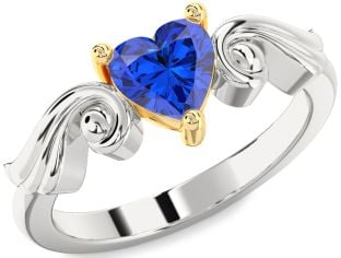 Blue Sapphire Platinum & Yellow Gold Heart Solitaire Engagement Ring