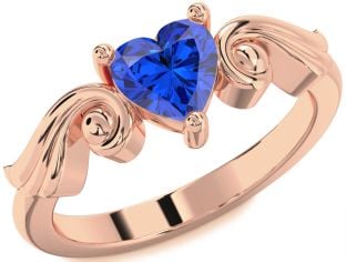 Blue Sapphire Rose Gold Heart Solitaire Engagement Ring