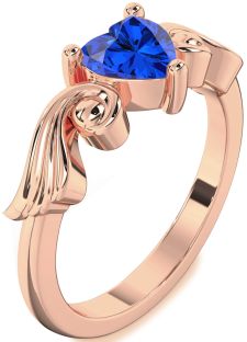 Blue Sapphire Rose Gold Heart Solitaire Engagement Ring