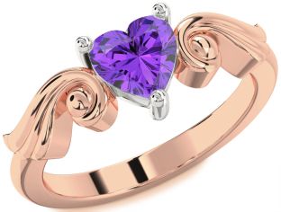 Amethyst Platinum & Rose Gold Heart Solitaire Engagement Ring