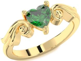 Emerald Gold Heart Solitaire Engagement Ring