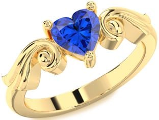 Blue Sapphire Gold Heart Solitaire Engagement Ring