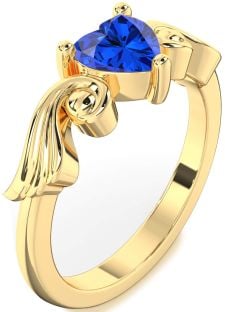 Blue Sapphire Gold Heart Solitaire Engagement Ring