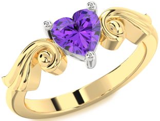 Amethyst Platinum & Yellow Gold Heart Solitaire Engagement Ring