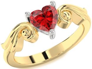 Ruby Platinum & Yellow Gold Heart Solitaire Engagement Ring