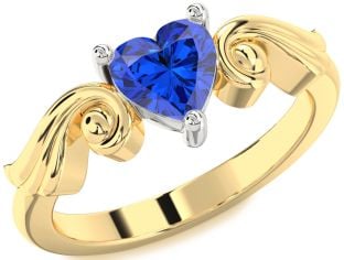 Blue Sapphire Platinum & Yellow Gold Heart Solitaire Engagement Ring