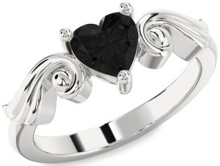 Black Diamond Silver Heart Solitaire Engagement Ring