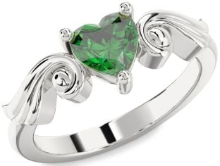 Emerald Platinum Heart Solitaire Engagement Ring