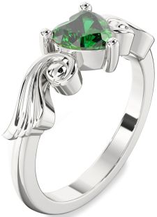 Emerald White Gold Heart Solitaire Engagement Ring