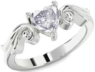 Salt & Pepper Diamond Silver Heart Solitaire Engagement Ring