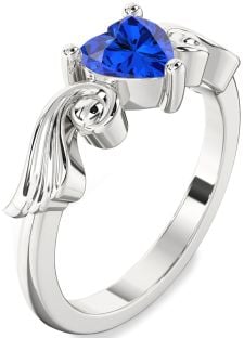 Blue Sapphire Platinum Heart Solitaire Engagement Ring