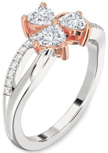 Diamond Platinum & Rose Gold Shamrock Heart Three Stone Ring