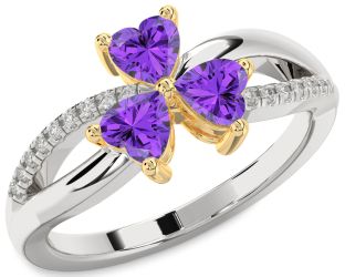 Diamond Emerald Platinum & Yellow Gold Shamrock Heart Three Stone Birthstone Ring