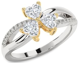Diamond Silver & 10K gold Shamrock Heart Three Stone Ring