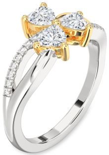 Diamond Silver & 10K gold Shamrock Heart Three Stone Ring