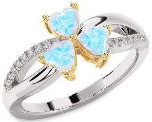 Diamond Emerald Platinum & Yellow Gold Shamrock Heart Three Stone Birthstone Ring