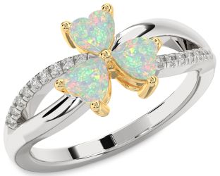 Diamond Emerald Platinum & Yellow Gold Shamrock Heart Three Stone Birthstone Ring