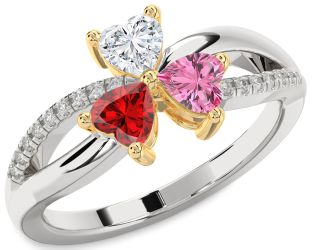 Diamond Emerald Platinum & Yellow Gold Shamrock Heart Three Stone Birthstone Ring