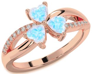 Diamond Emerald Rose Gold Shamrock Heart Three Stone Birthstone Ring