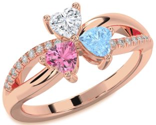 Diamond Rose Gold Shamrock Heart Three Stone Mother's Ring